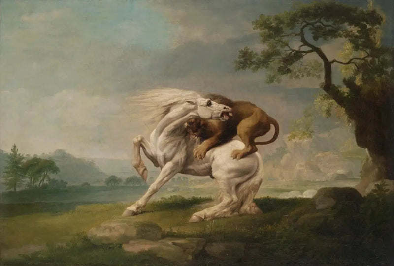 Ein Löwe, der ein Pferd angreift - George Stubbs