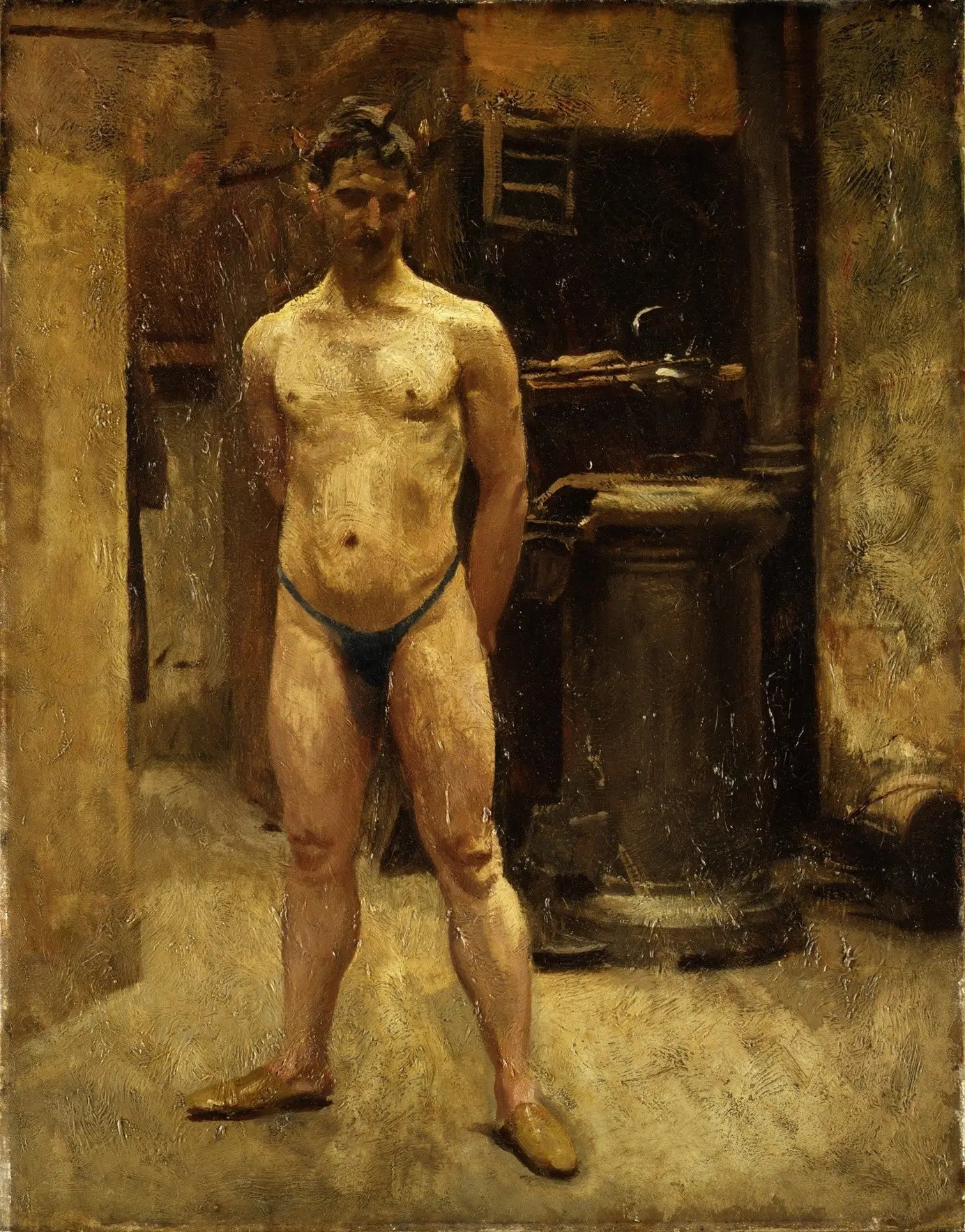 Un mannequin masculin debout devant un poêle - John Singer Sargent image 1 reproduction artisanale de tableau