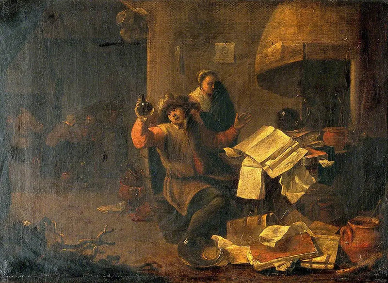 Ein Arzt-Alchemist, der eine Urinflasche untersucht - David Teniers der Jüngere