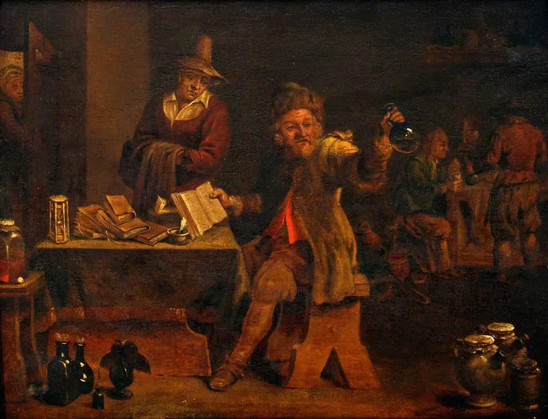 Ein Arzt untersucht den von einer Patientin mitgebrachten Urin - David Teniers der Jüngere