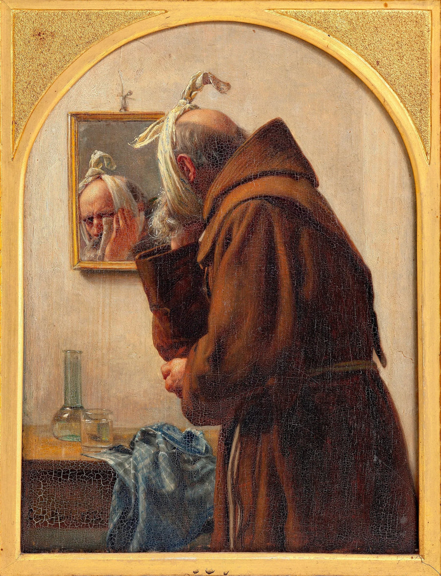 Ein Mönch betrachtet sich in einem Spiegel - Carl Heinrich Bloch