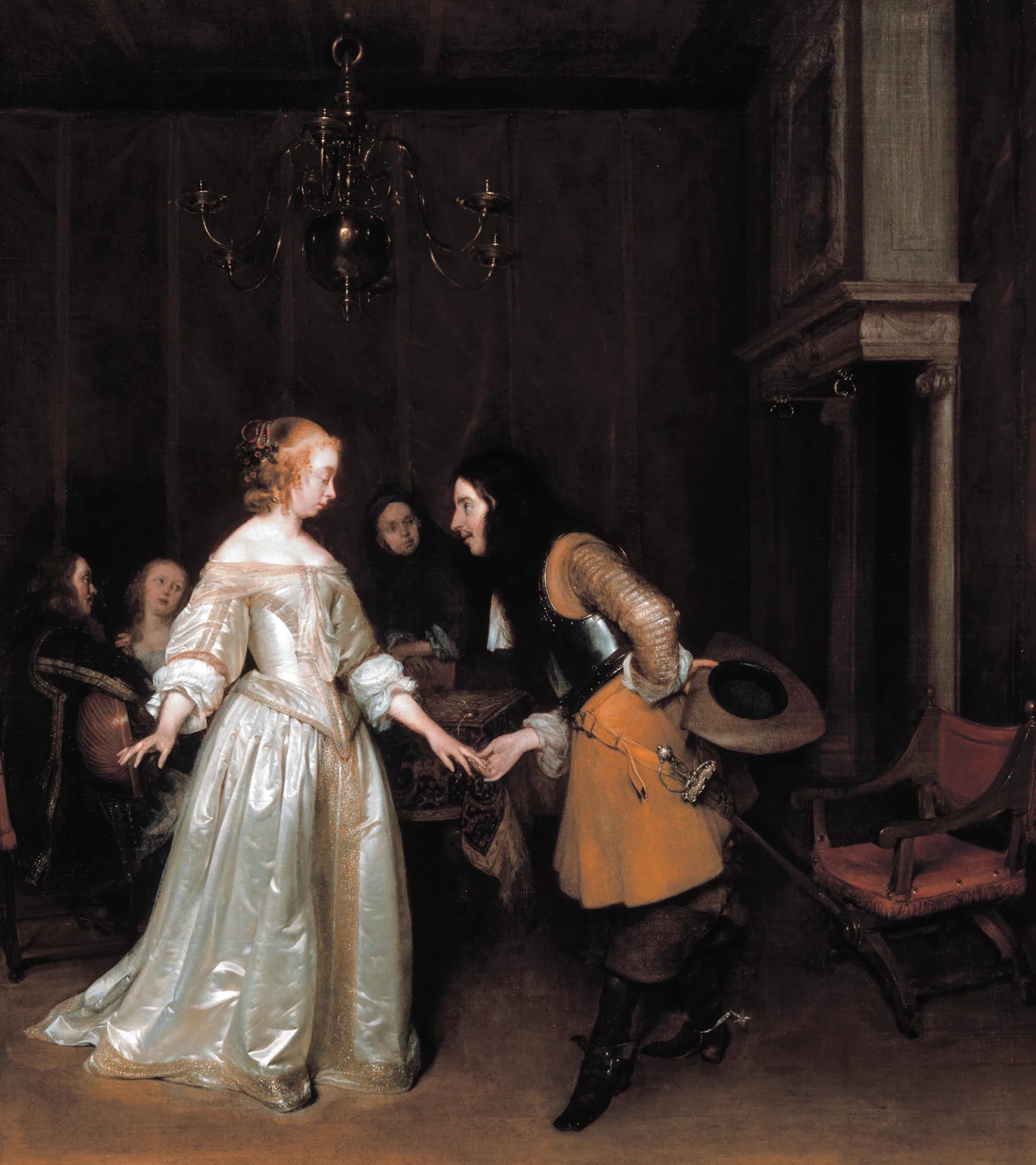 Un officier s'incline devant une courtisane - Gerard ter Borch image 1 reproduction artisanale de tableau