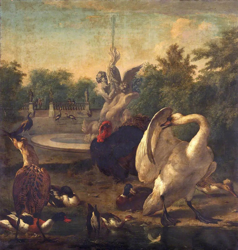 Ein Park mit einem Schwan und anderen Vögeln - Melchior de Hondecoeter