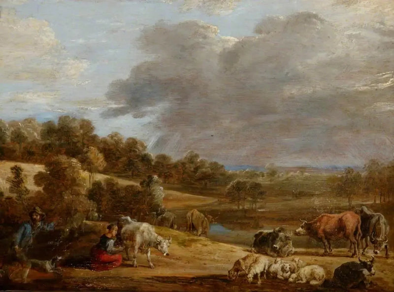 Ein Landschaft mit einer Frau beim Melken - David Teniers der Jüngere