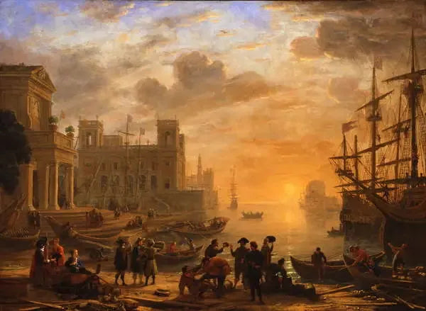 Ein Hafenlandschaft bei Sonnenuntergang - Claude Lorrain