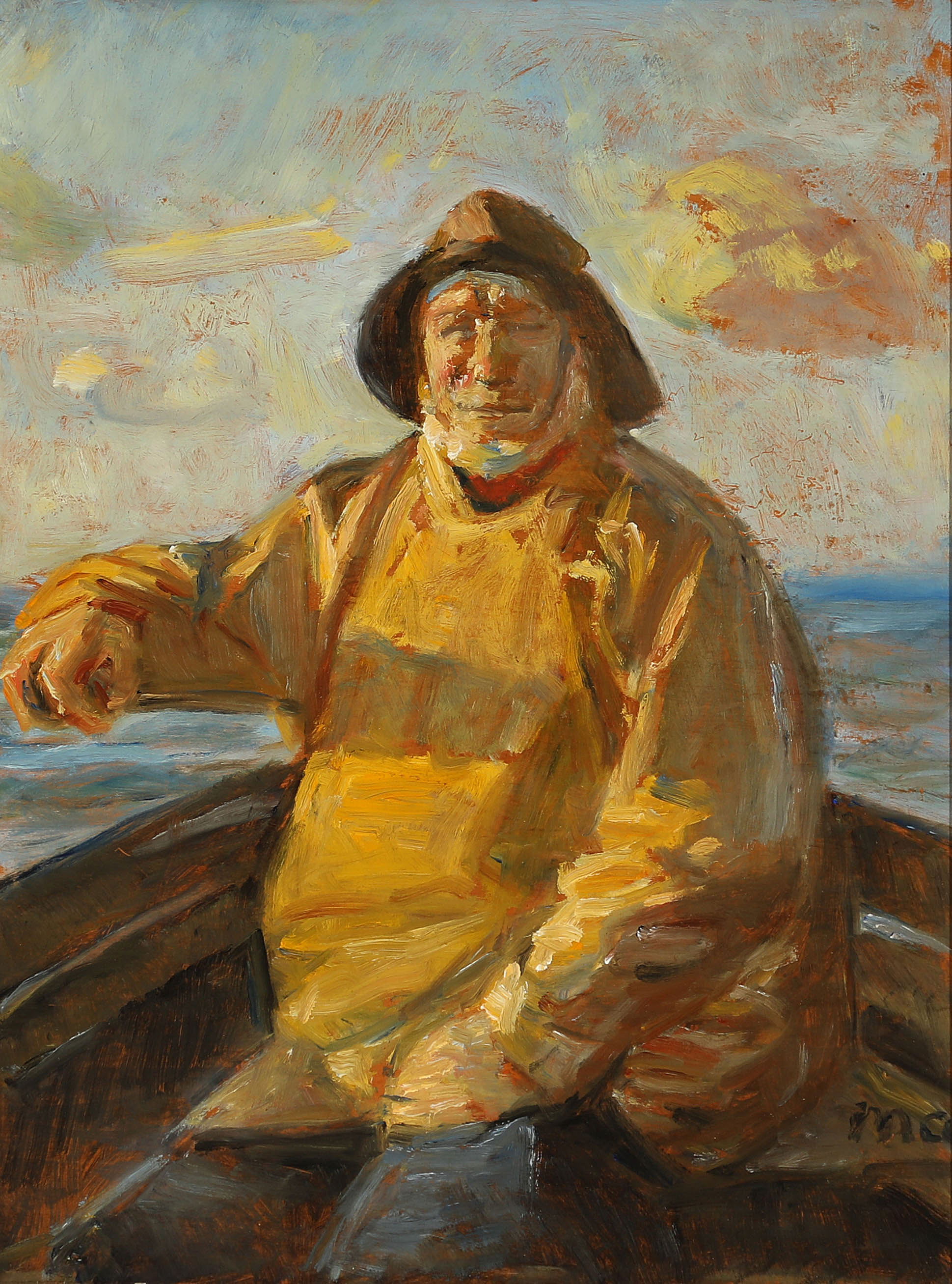 Un pêcheur à la barre de son bateau. - Michael Peter Ancher image 1 tableau peint à l’huile sur toile