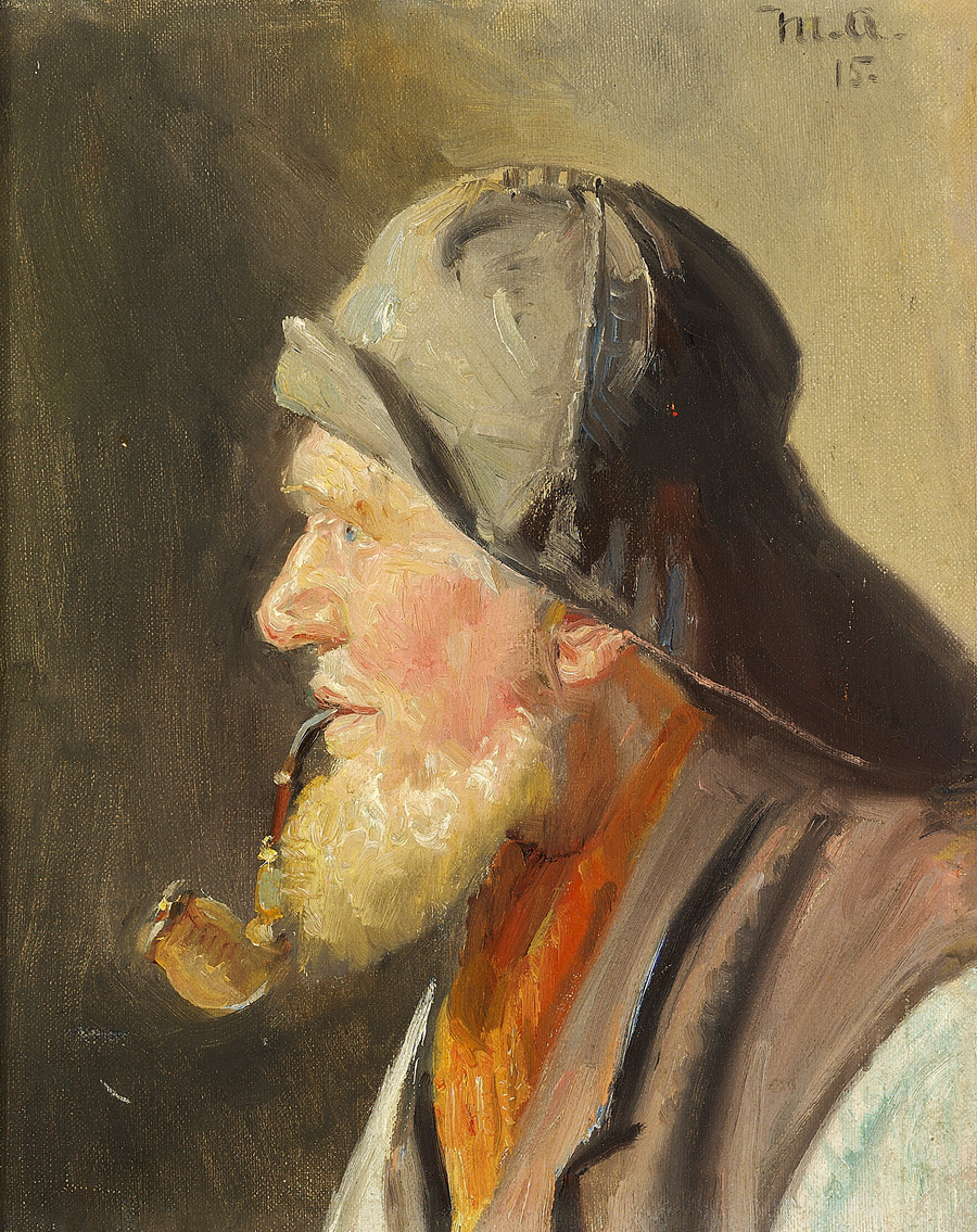 Ein Fischer mit Pfeife und Regenmantel. – Michael Peter Ancher