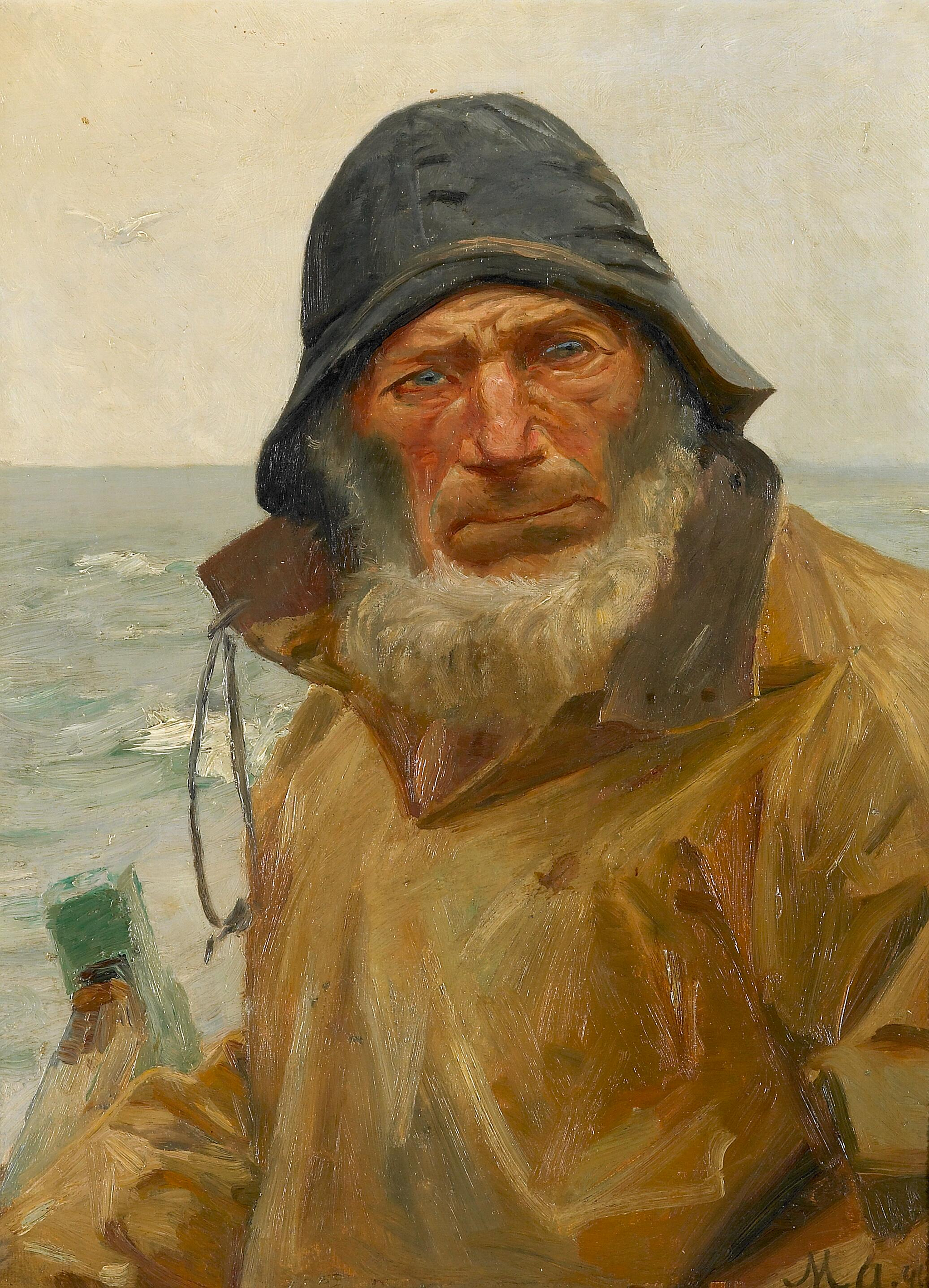 Un pêcheur dans son bateau. - Michael Peter Ancher image 1 reproduction artisanale de tableau
