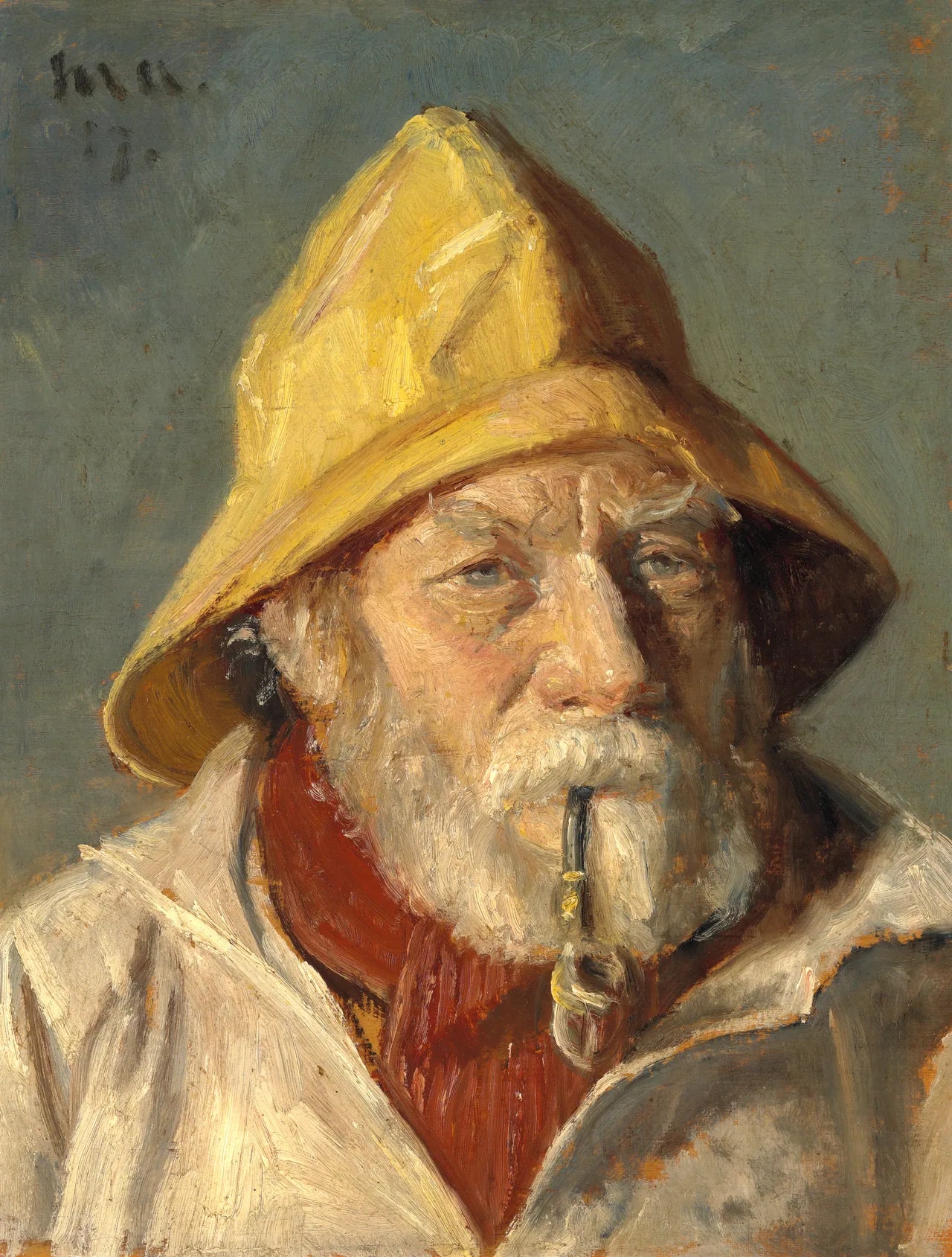 Un pêcheur de Skagen fumant la pipe. 1917. - Michael Peter Ancher image 1 reproduction de peinture à l’huile