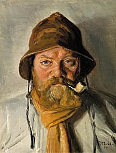 Ein Fischer aus Skagen, der Pfeife raucht und Ölzeug trägt. – Michael Peter Ancher