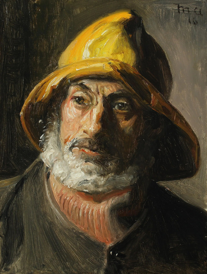 Ein Fischer aus Skagen in einem gelben Regenmantel. – Michael Peter Ancher