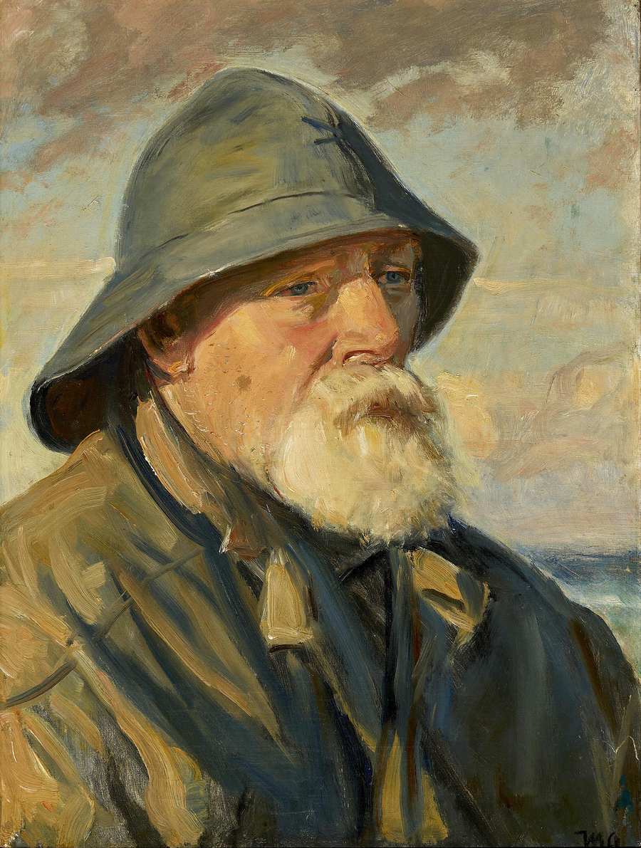 Ein Fischer aus Skagen trägt ein Ölzeug. -Michael Peter Ancher