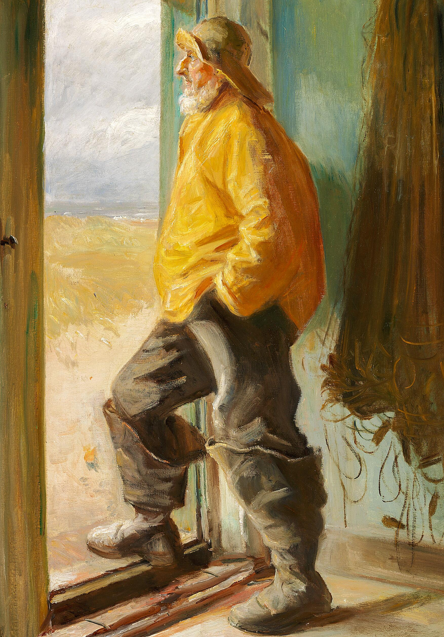 Ein Skagen-Fischer steht vor einer Tür. - Michael Peter Ancher