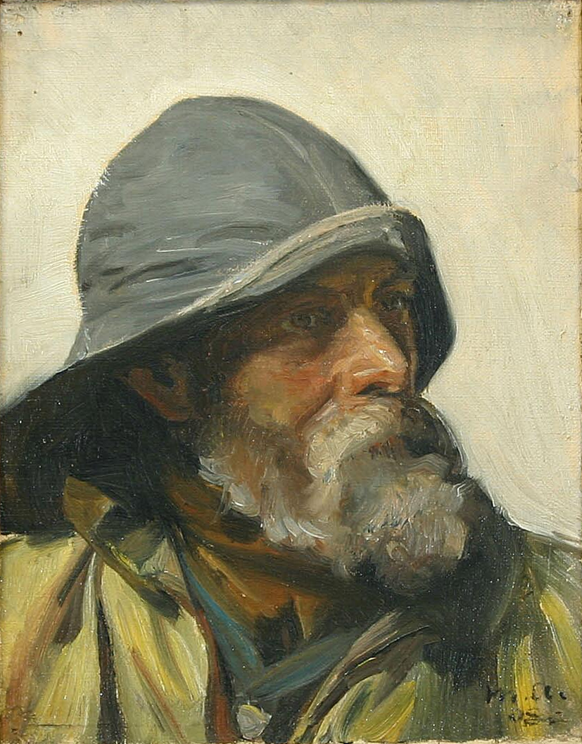 Un pêcheur portant un ciré (1908) - Michael Peter Ancher image 1 copie de tableau peinte à la main