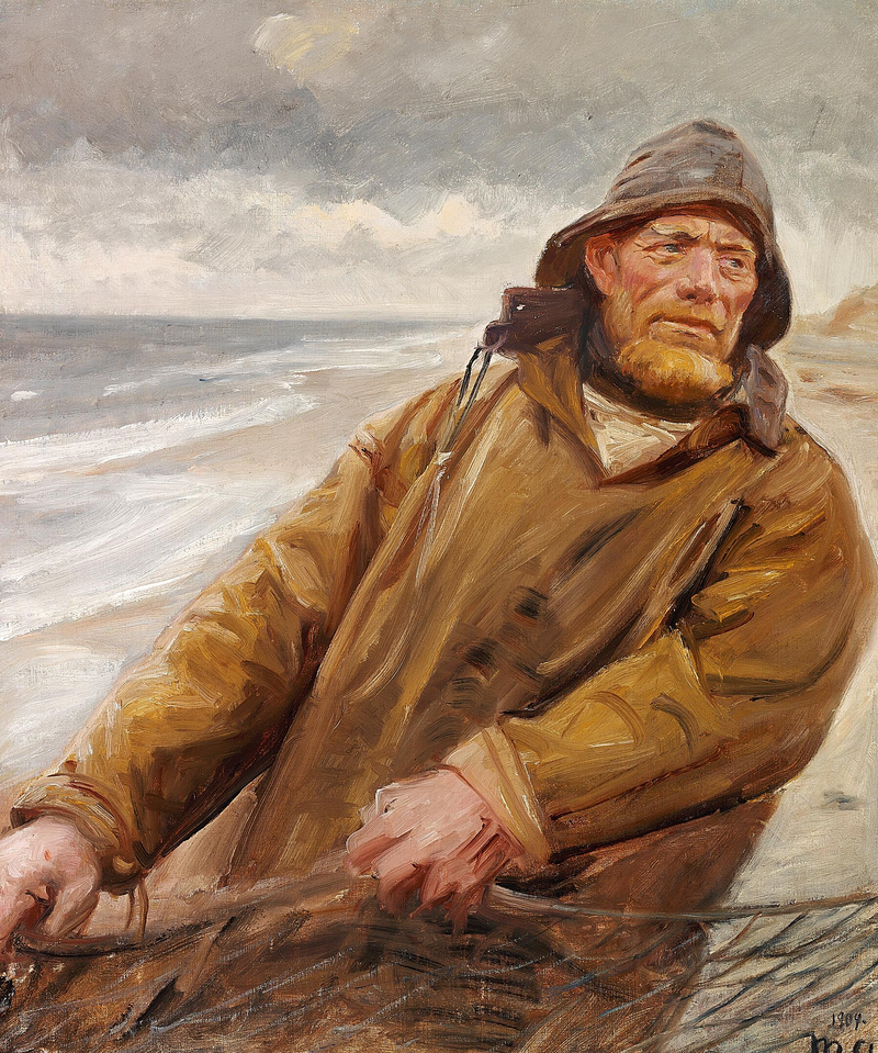 Ein Fischer zieht in Skagen seine Netze ein. -Michael Peter Ancher