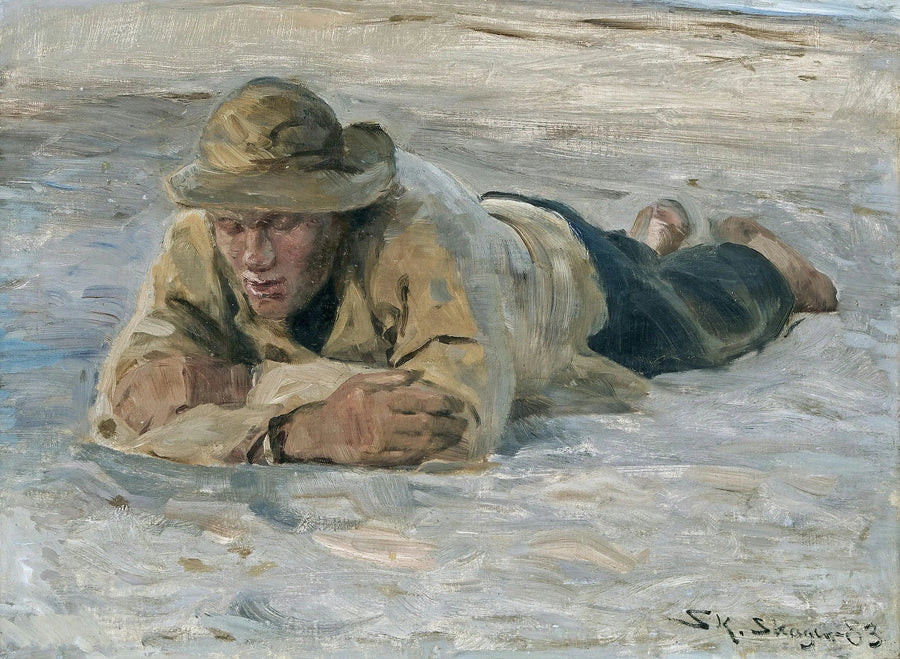 Ein Fischer, der sich im Sand ausruht, die Brust auf den Armen - Peder Severin Krøyer