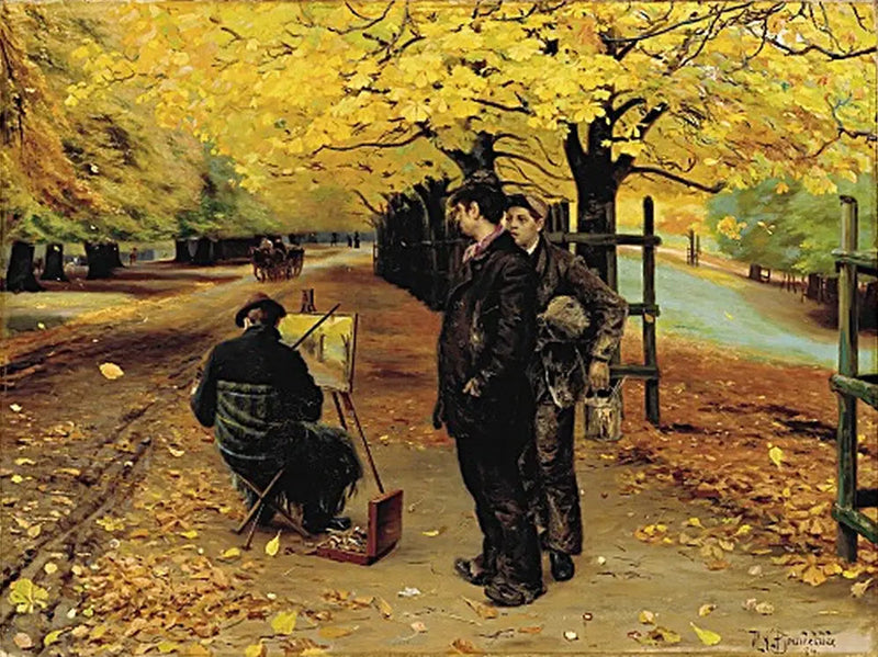 Ein Maler an seinem Staffelei an einem Herbsttag in Dyrehaven, in der Nähe von Kopenhagen. - H. A. Brendekilde