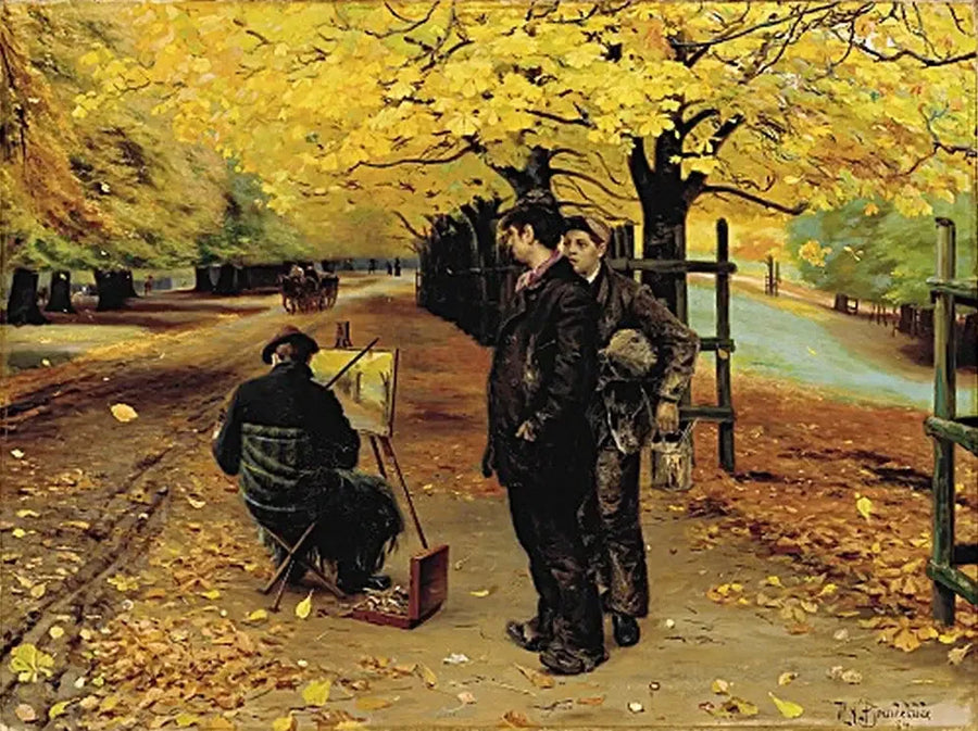 Ein Maler an seinem Staffelei an einem Herbsttag in Dyrehaven, in der Nähe von Kopenhagen. - H. A. Brendekilde