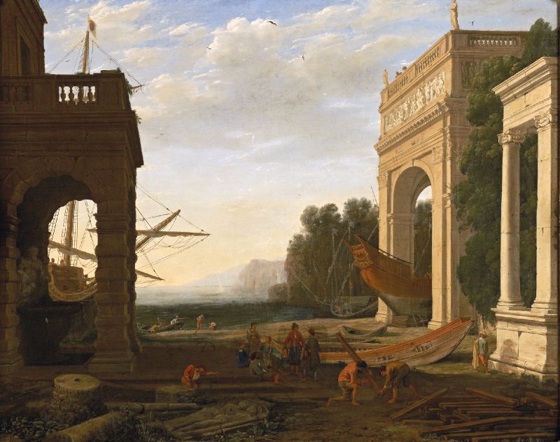 Ein mediterraner Hafen, mit Schiffen - Claude Lorrain