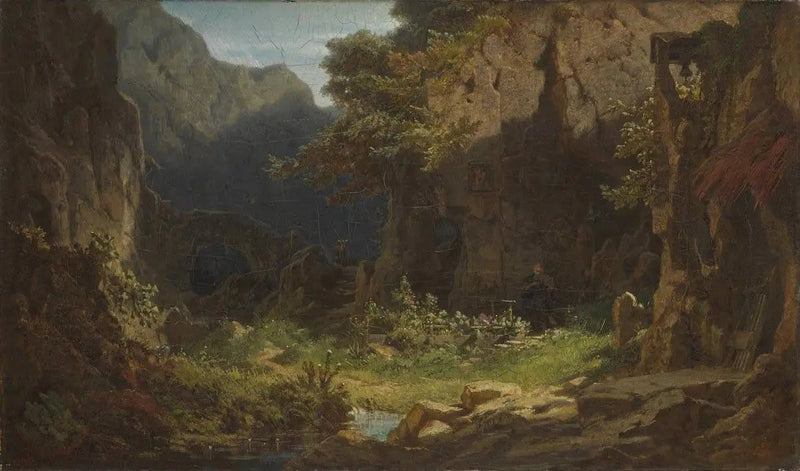 Ein Einsiedler, der Geige spielt - Carl Spitzweg