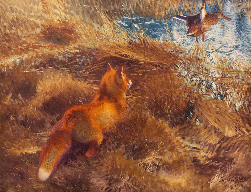 Ein Fuchs jagt eine Ente – Bruno Liljefors