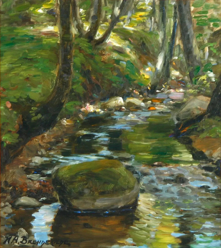 Ein Bach im Herlufsholm-Wald in Dänemark. - H. A. Brendekilde
