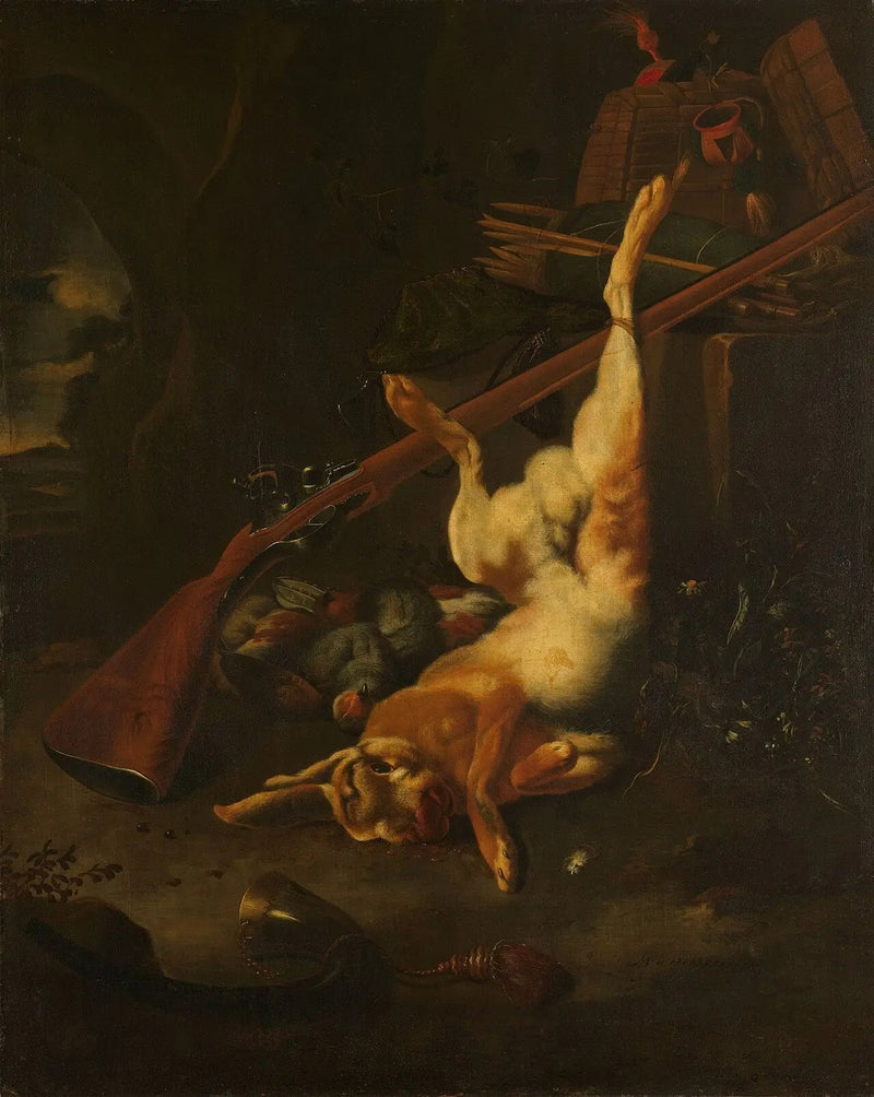 Eine Jägertasche mit einem toten Hasen - Melchior de Hondecoeter