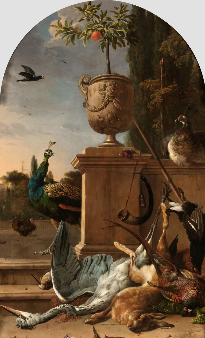 Eine Jägertasche auf einer Terrasse - Melchior de Hondecoeter