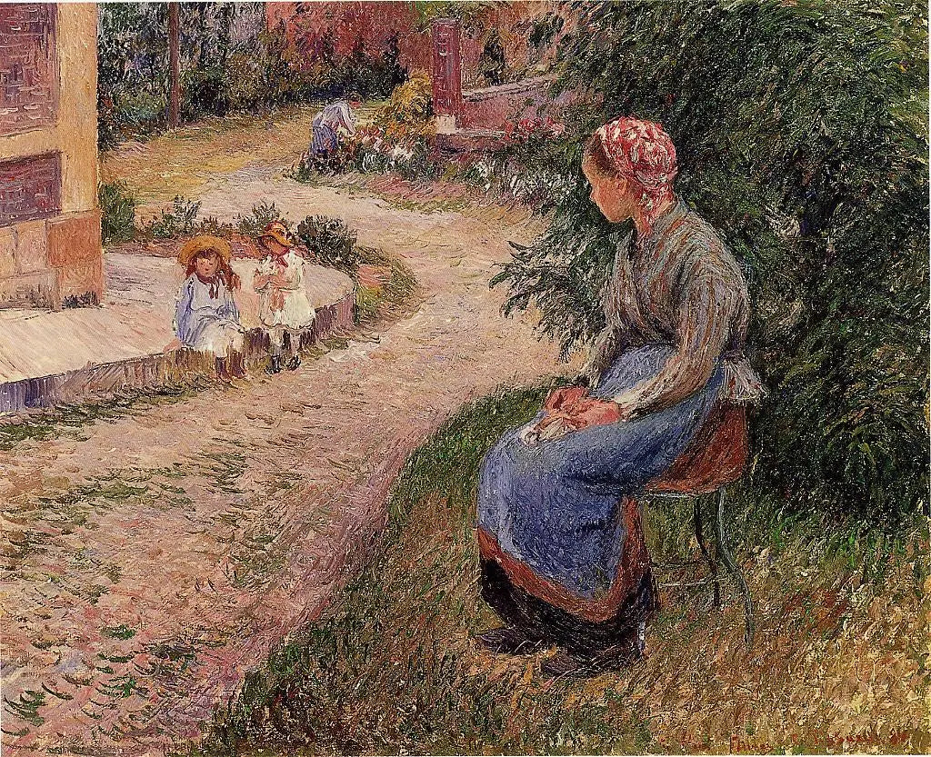 Un serviteur assis dans le jardin d'Eragny - Camille Pissarro image 1 reproduction de peinture à l’huile