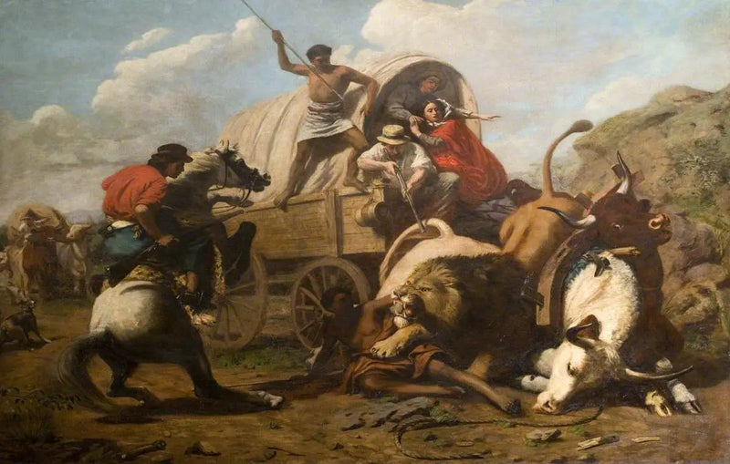 Ein Ochsenzug angegriffen von einem Löwen - Edwin Henry Landseer