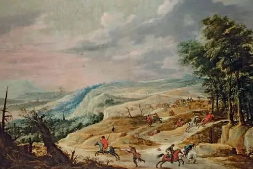 Eine weite Landschaft mit einer Kavallerieschlacht auf einem Kamm - David Teniers der Jüngere
