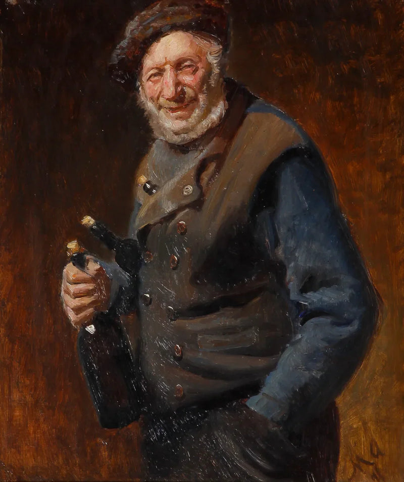 Ein alter Mann aus Skagen, der Flaschen in der Hand und in den Taschen hält. – Michael Peter Ancher