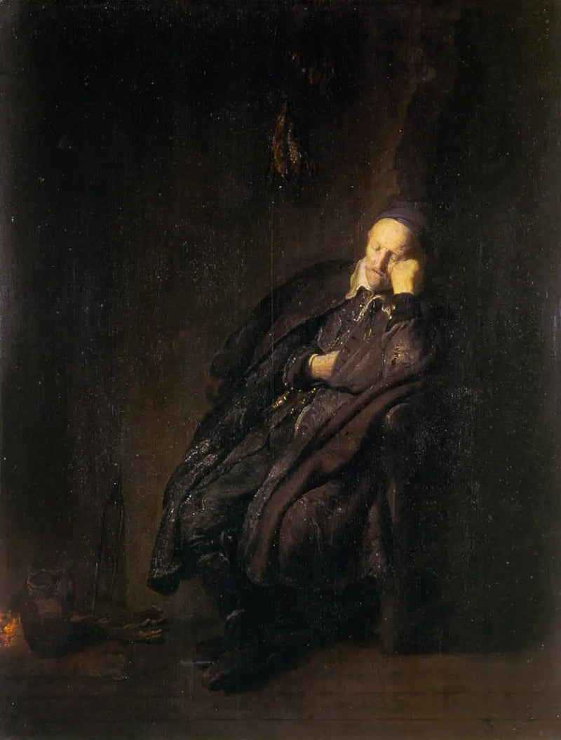 Ein alter Mann schläft neben - Rembrandt