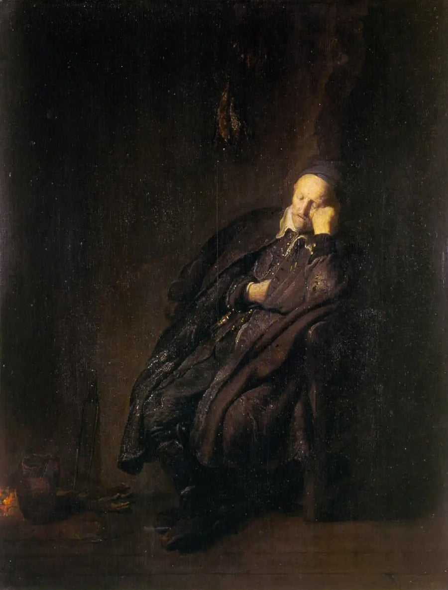 Ein alter Mann schläft neben - Rembrandt