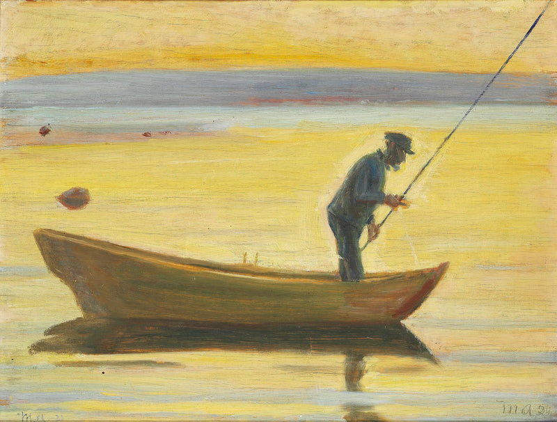 Ein alter Mann angelt von einem Boot aus. – Michael Peter Angler