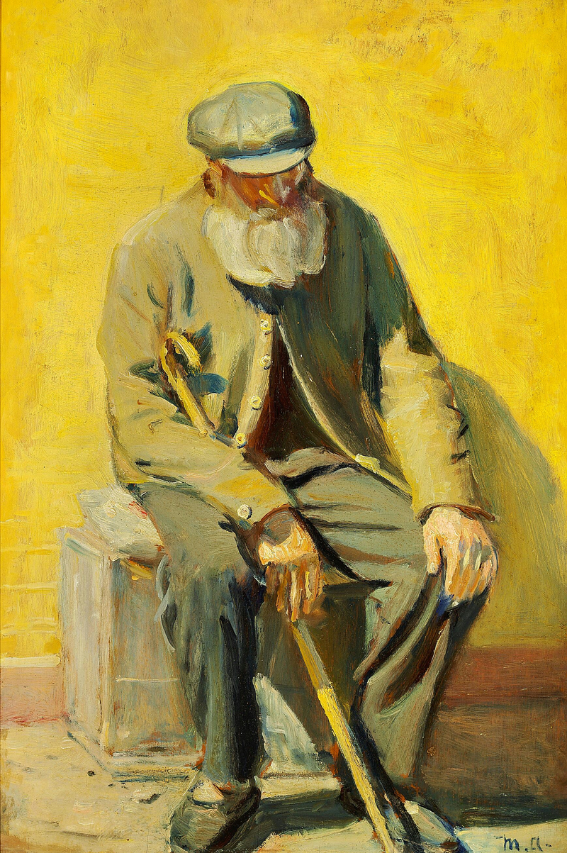 Ein alter Mann ruht sich in der Sonne aus. – Michael Peter Ancher