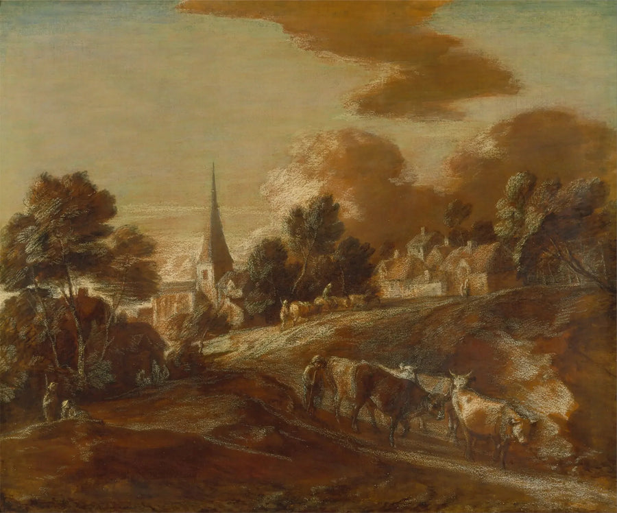 Ein imaginäres bewaldetes Dorf mit Hirten und Vieh - Thomas Gainsborough
