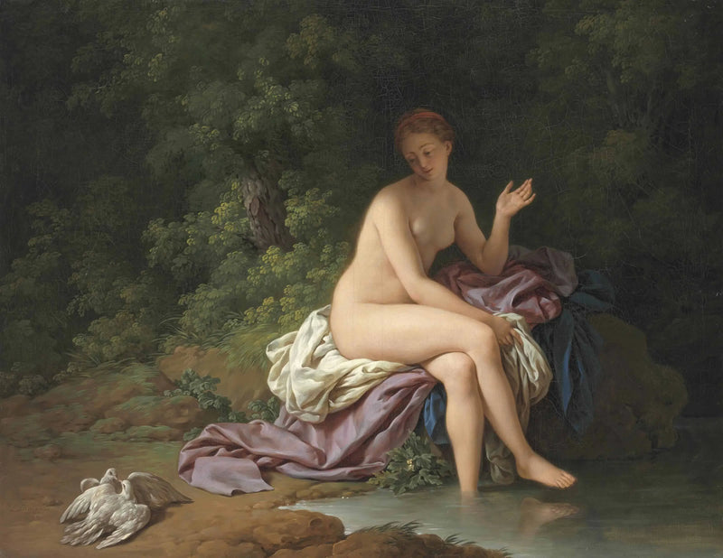Eine Badende, die zwei Tauben beim Sich- Streicheln zusieht - Louis Jean François Lagrenée