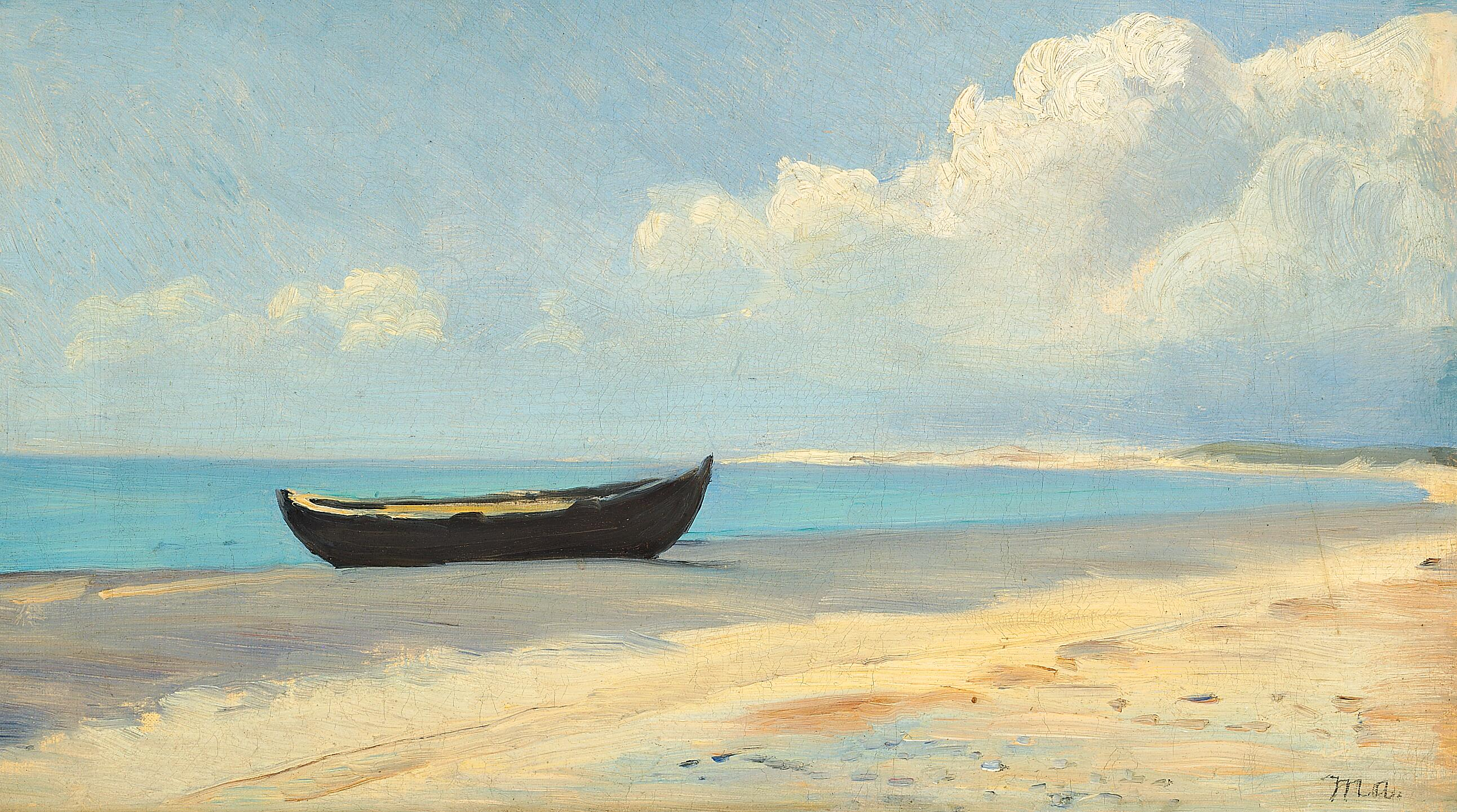 Une barque à rames sur la plage, à Skagen. - Michael Peter Ancher image 1 tableau peint à l’huile sur toile