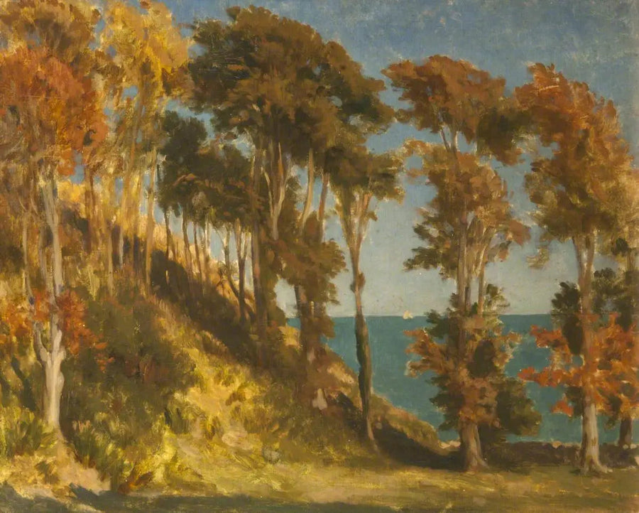 Eine bewaldete Hügelkette mit dem Meer im Hintergrund - Frederic Leighton