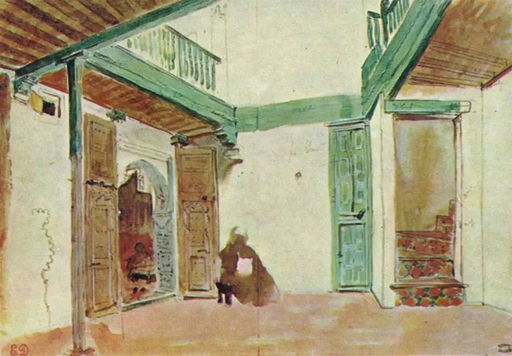 Une cour à Tanger - Eugène Delacroix image 1 reproduction artisanale de tableau