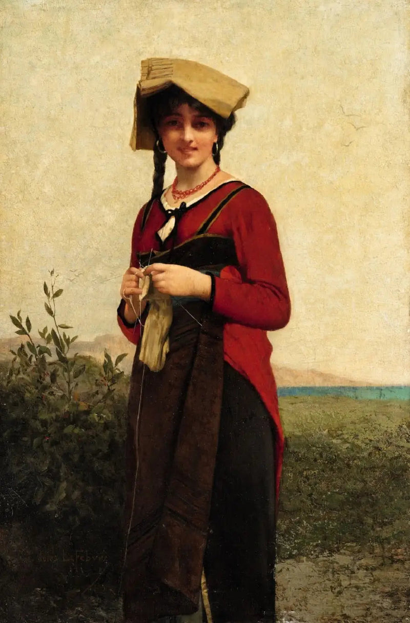 Eine italienische Dame beim Stricken - Jules Lefebvre