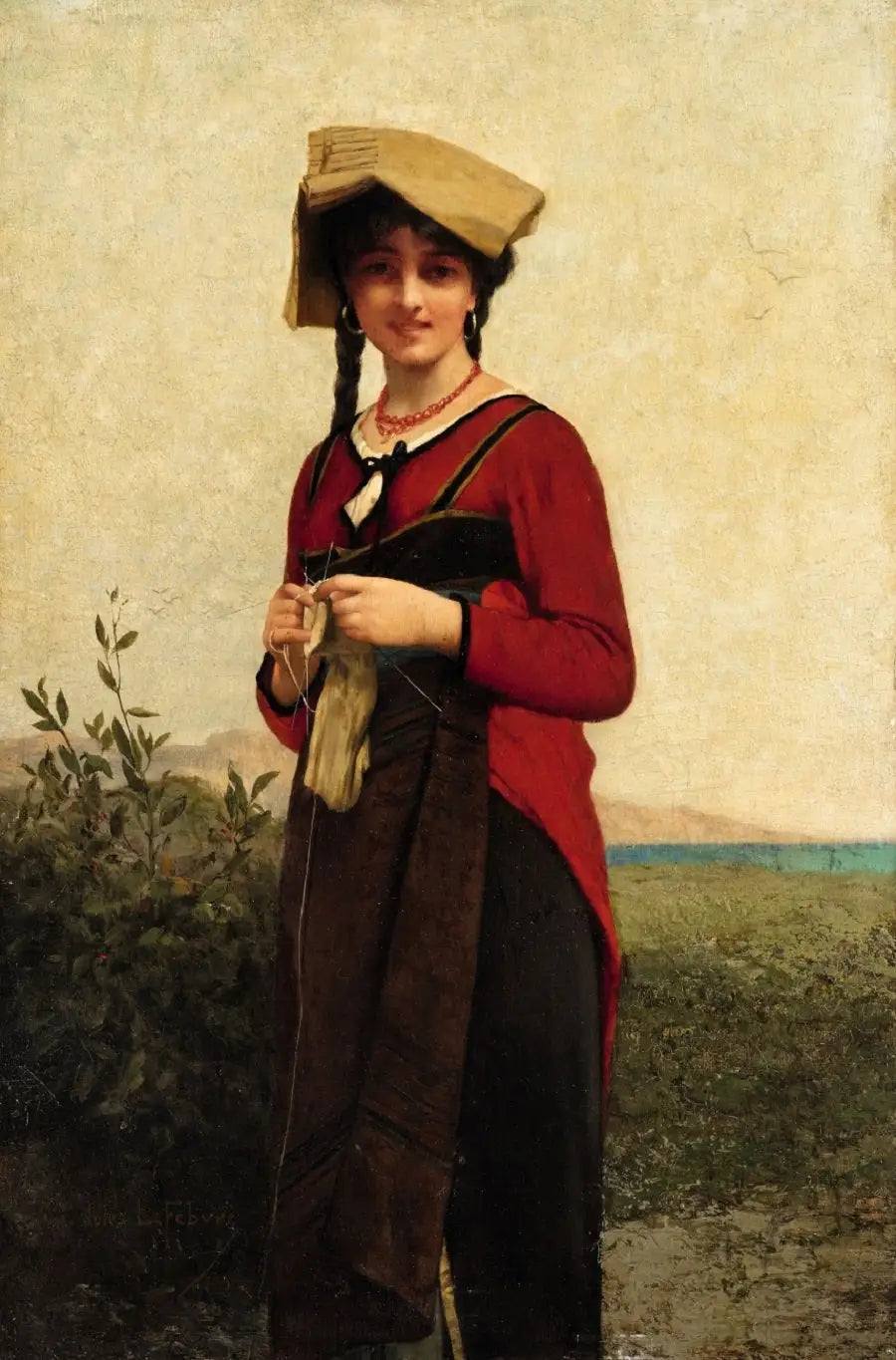 Eine italienische Dame beim Stricken - Jules Lefebvre