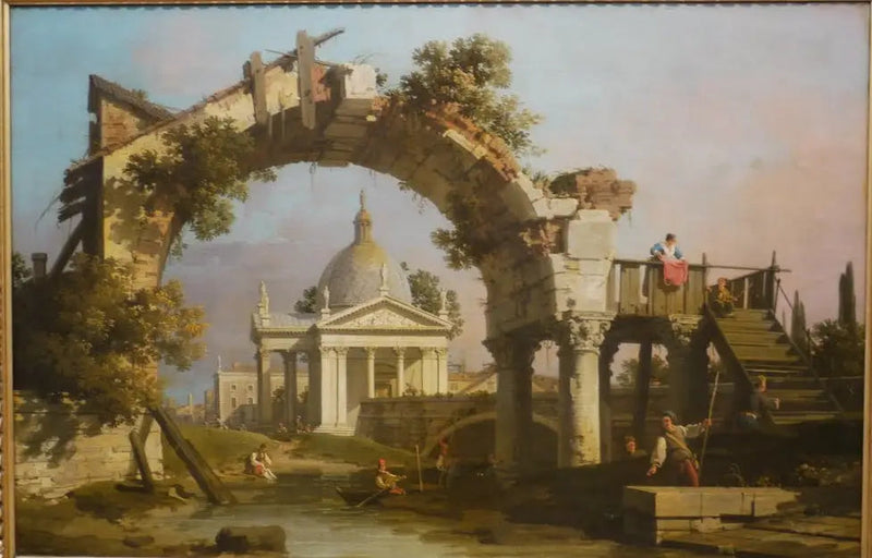 Eine Kirche in Kuppelform, gesehen durch einen verfallenen Bogen - Canaletto