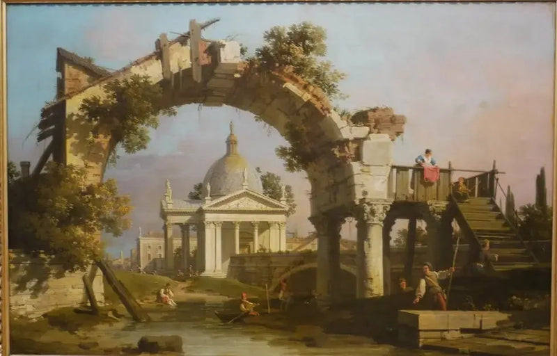 Eine Kirche in Kuppelform, gesehen durch einen verfallenen Bogen - Canaletto