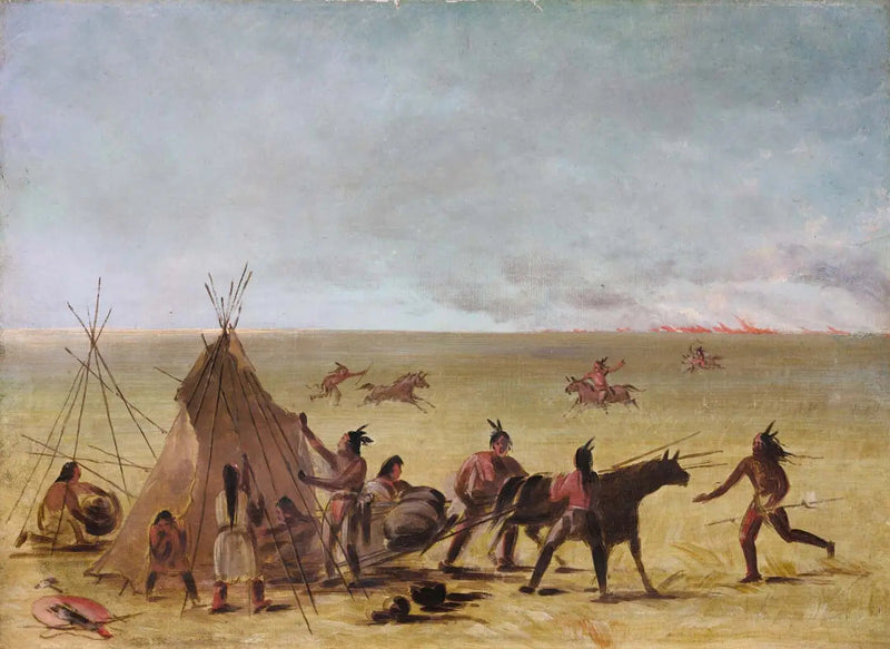 Eine indische Familie alarmiert durch die Annäherung eines Feuers auf den Prärien - George Catlin
