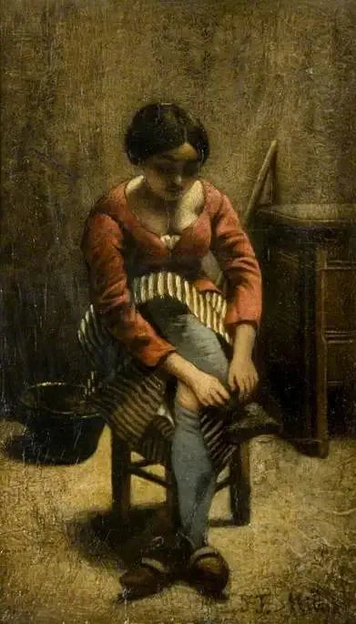 Eine Frau passt ihre Strumpfhose an - Jean-François Millet