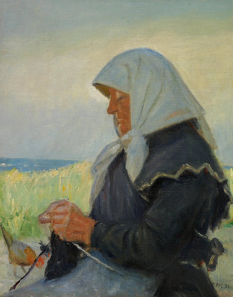 Eine Fischerfrau strickt in den Dünen. (2) – Michael Peter Ancher