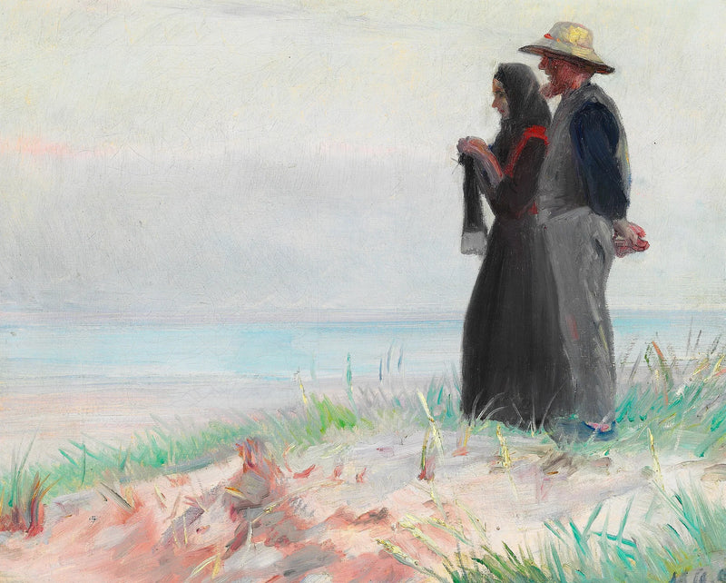 Eine Frau aus Skagen beim Stricken und ihr Mann am Strand. – Michael Peter Ancher
