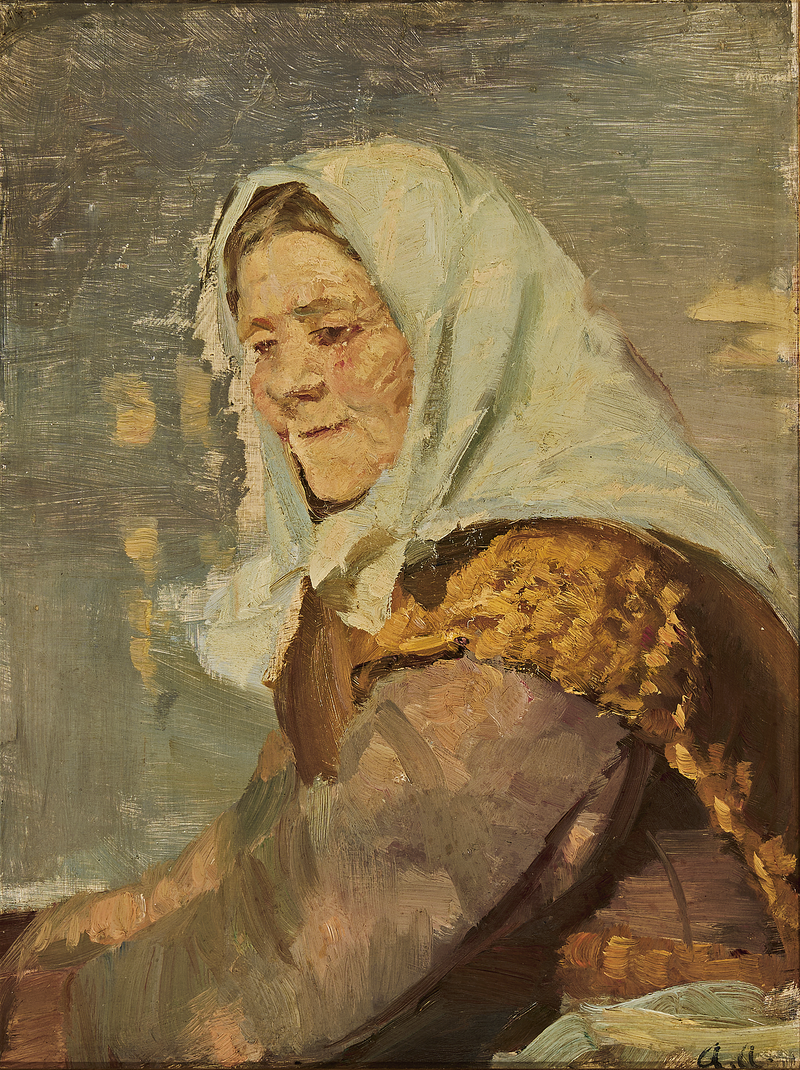 Eine Frau aus Skagen mit weißem Kopftuch. – Anna Ancher
